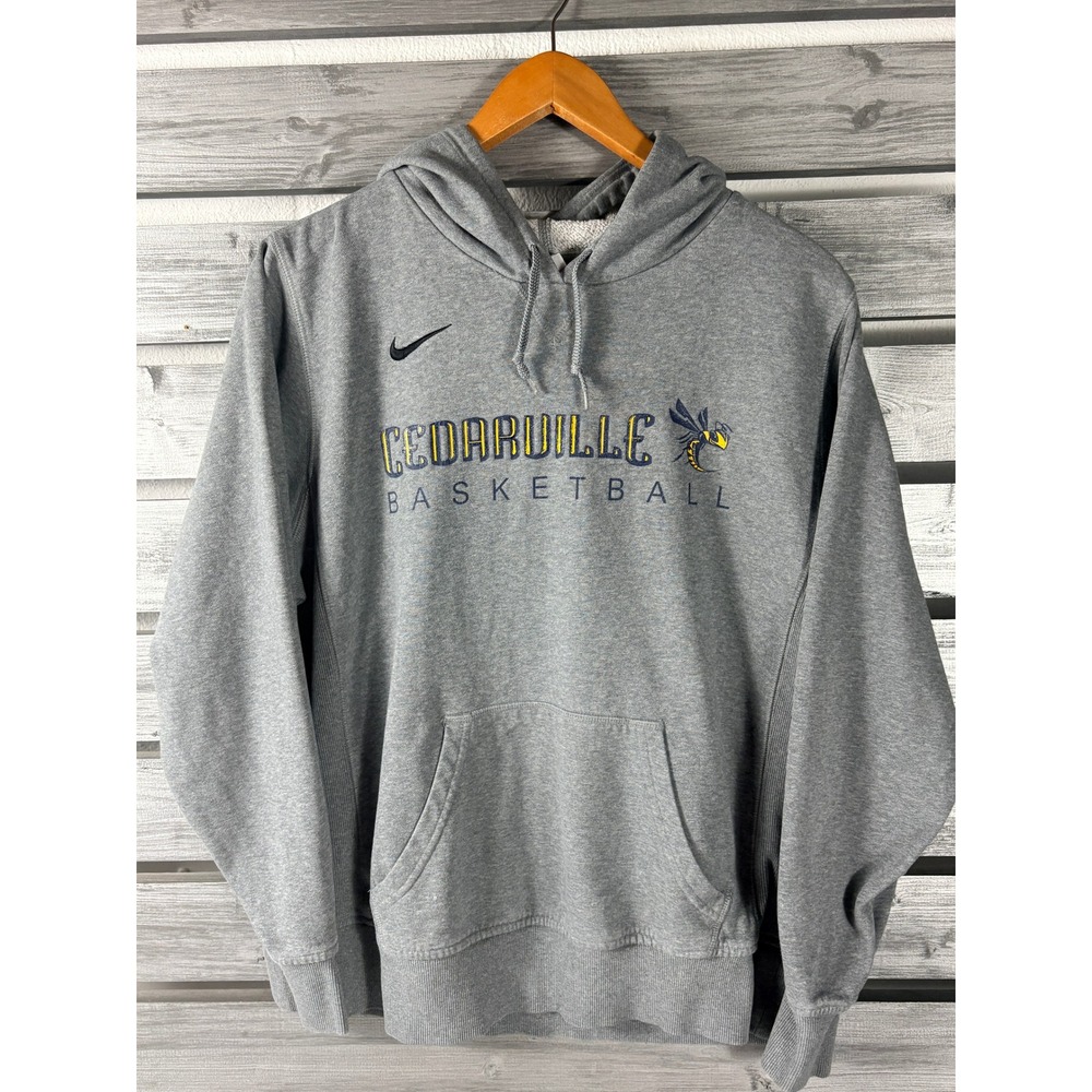 Nike Cedarville University Basketball Hoodie Gray Yellow Jackets Womens L shirt